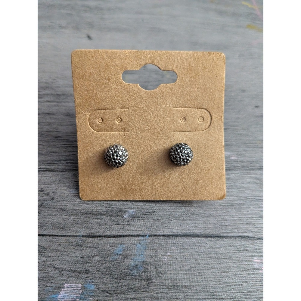 Gunmetal Pave Disco Ball Stud Earrings Dark Grey Crystal Spheres